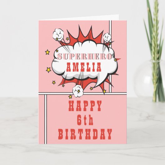 Pink Superhero Comic Speech Bubble Girl Birthday Karte (Vorderseite)