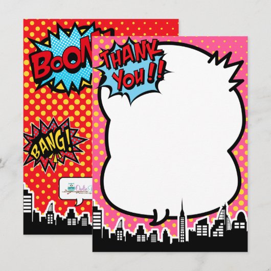 Pink Superhero Comic Strip Danke Notizen (Vorne/Hinten)