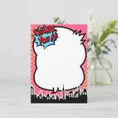 Pink Superhero Comic Strip Danke Notizen (Stehend Vorderseite)