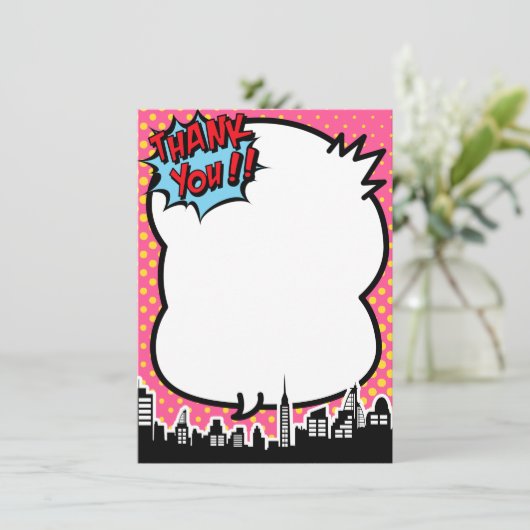 Pink Superhero Comic Strip Danke Notizen (Stehend Vorderseite)