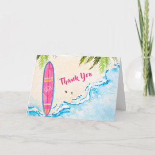 Pink Surf Palmenbaum Strand Baby Shower Dankeskarte