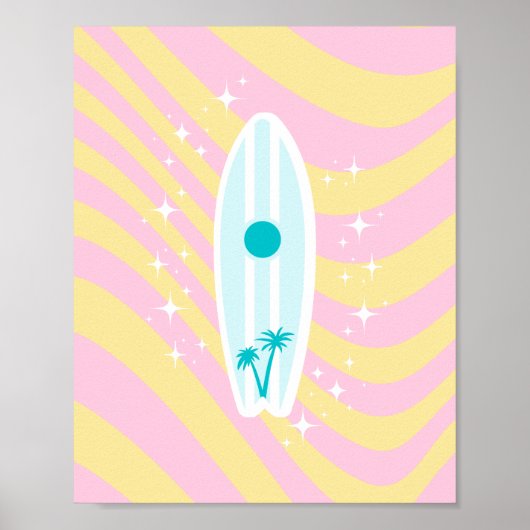 Pink Surfboard, Beach Art, Tropenmuscheln, Preppy Poster (Vorne)
