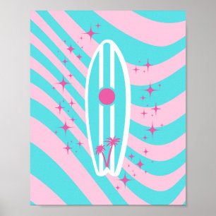 Pink Surfboard, Beach Art, Tropenmuscheln, Preppy Poster