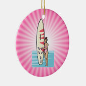 Pink Surfer Girl Keramikornament (Rechts)