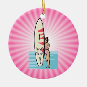 Pink Surfer Girl Keramikornament