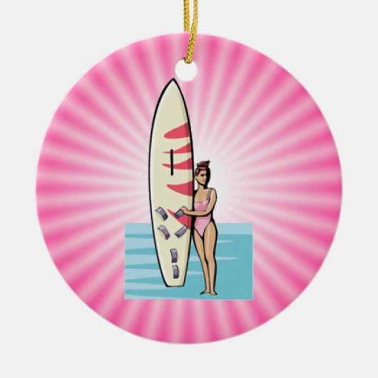 Pink Surfer Girl Keramikornament (Vorne)