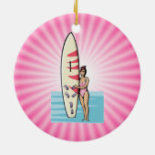 Pink Surfer Girl Keramikornament (Hinten)