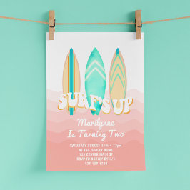 Pink Surfs Up Surfboard 2. Geburtstag Einladung