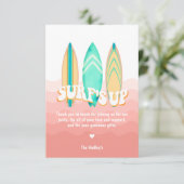 Pink Surfs Up Surfboard Geburtstag Vielen Dank Karte (Stehend Vorderseite)