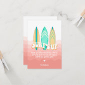 Pink Surfs Up Surfboard Geburtstag Vielen Dank Karte (Vorderseite/Rückseite Beispiel)