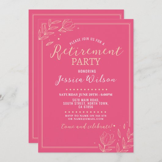 Pink Surprise Retirement Party Women's Einladung (Vorne/Hinten)