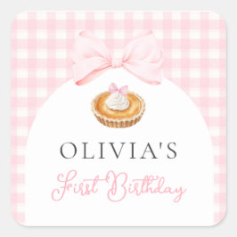 Pink Süsse Pie Erste Geburtstagsfeier Quadratischer Aufkleber