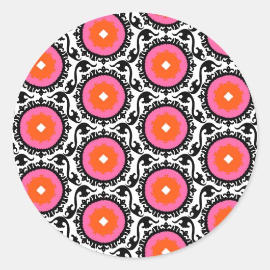 Pink Suzani Muster Runder Aufkleber (Vorderseite)