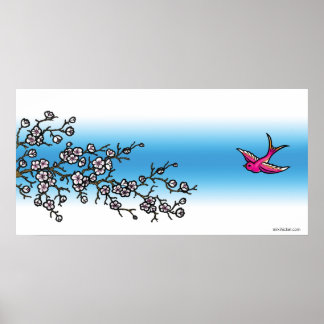 Pink Swallow und Cherry Blossom Poster