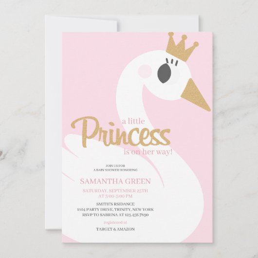 Pink Swan Baby Dusche Einladung (Vorderseite)