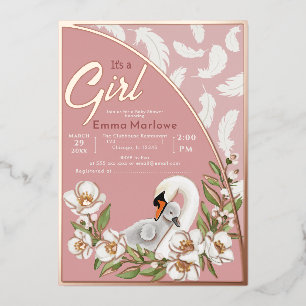Pink Swan Baby Foil Einladung