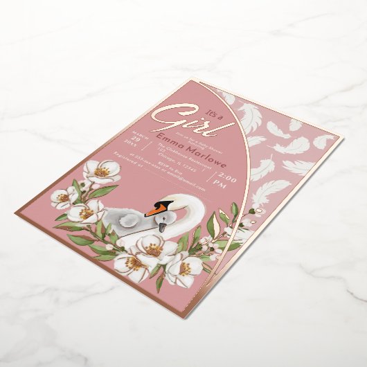Pink Swan Baby Foil Einladung (Gedreht)