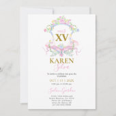 Pink Swan Wappen Quinceanera Einladung (Vorderseite)