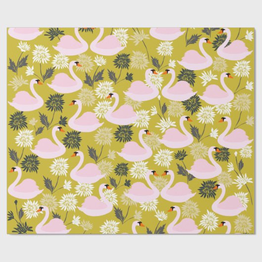 Pink Swan Wrapping Paper Geschenkpapier (Flach)