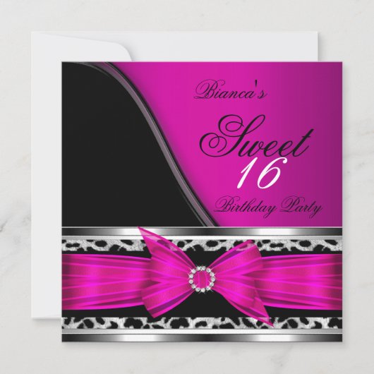 Pink Sweet 16 16 . Geburtstag Leopard Black Einladung (Vorderseite)