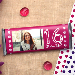 Pink Sweet 16 Birthday Candy Bar Wrapper Flyer