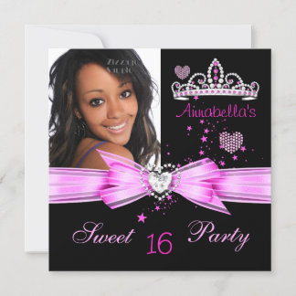 Pink Sweet 16 Birthday Diamond Tiara Foto 2 Einladung
