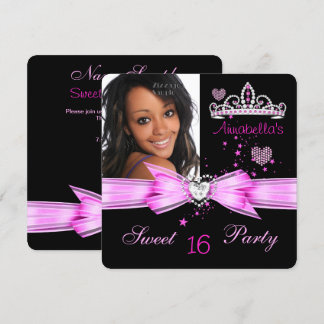 Pink Sweet 16 Birthday Diamond Tiara Foto 2 Einladung