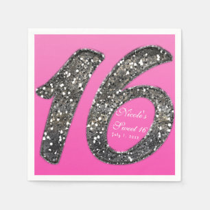 Pink Sweet 16 Glitzer Glam Geburtstagsparty Custom Serviette