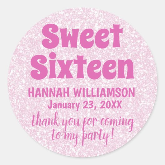 Pink Sweet 16 Party Danke Stickers (Vorderseite)