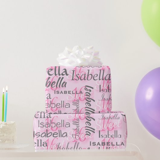 Pink Sweet 16 Personalize Name Geschenkpapier (Partygeschenke)
