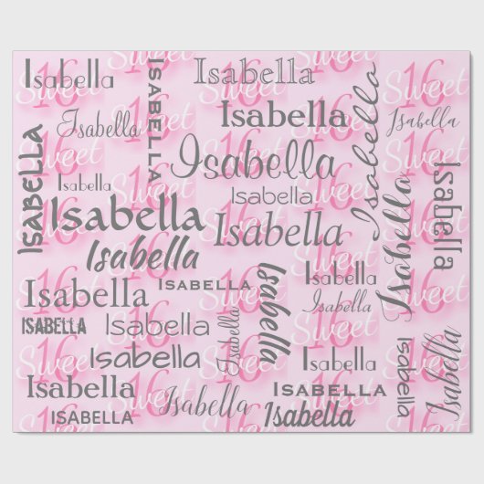 Pink Sweet 16 Personalize Name Geschenkpapier (Flach)