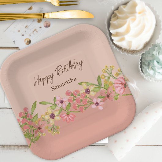 Pink Sweet 16 Sechzehn Blume Boho Frühling Party Pappteller