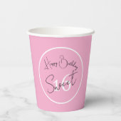 Pink Sweet 16 White & Black Script Paper cup Pappbecher (Rückseite)