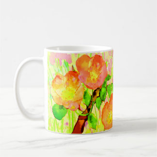 Pink Sweet Briar Flowers Leaves Branch Kaffeetasse
