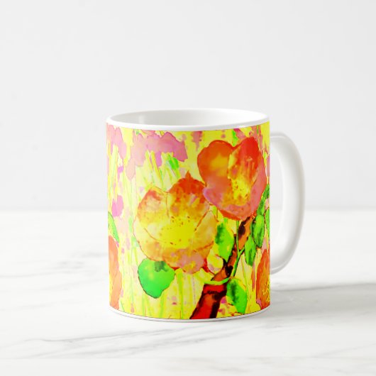 Pink Sweet Briar Flowers Leaves Branch Kaffeetasse (VorderseiteRechts)