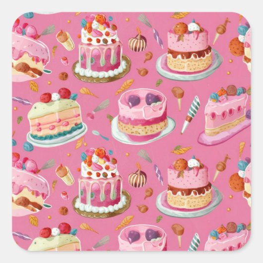 Pink Sweet Cake Muster Quadratischer Aufkleber (Vorderseite)