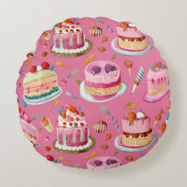 Pink Sweet Cake Muster Rundes Kissen