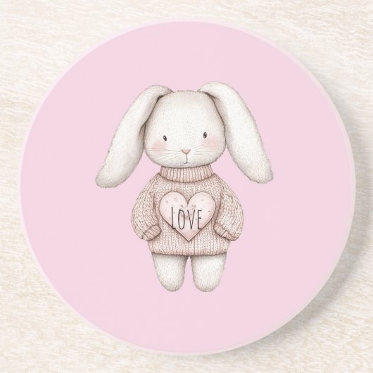 Pink Sweet Cute Bunny Pink Sweater Heart Getränkeuntersetzer (Vorne)