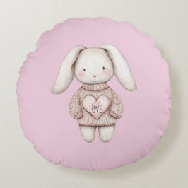 Pink Sweet Cute Bunny Pink Sweater Heart Rundes Kissen