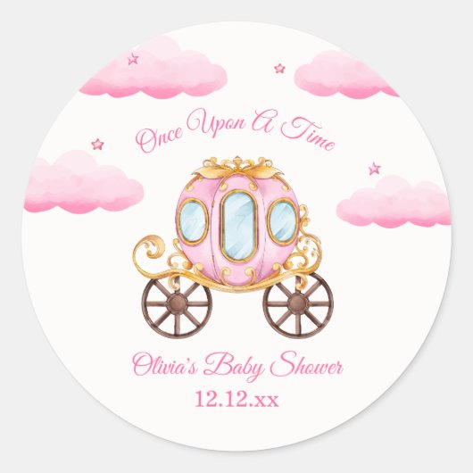 Pink Sweet Fairy Princess Carriage Baby Shower Runder Aufkleber (Vorderseite)