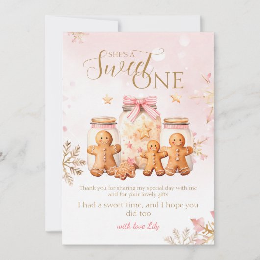 Pink Sweet Gingerbrot Weihnachtsmädchen Geburtstag Dankeskarte (Vorderseite)