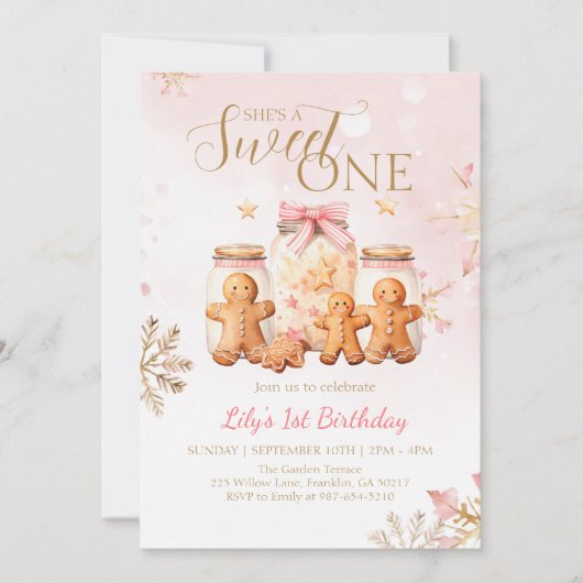 Pink Sweet Gingerbrot Weihnachtsmädchen Geburtstag Einladung (Vorderseite)