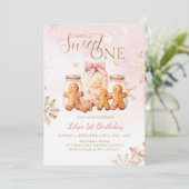 Pink Sweet Gingerbrot Weihnachtsmädchen Geburtstag Einladung (Stehend Vorderseite)