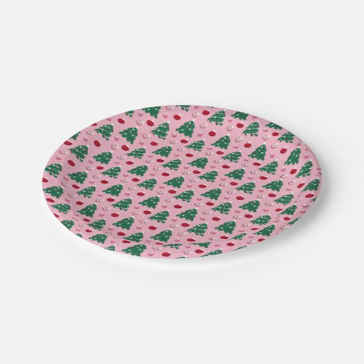 Pink Sweet Greenerity Weihnachtsbaum Pappteller (Schrägansicht)