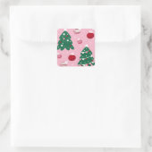 Pink Sweet Greenerity Weihnachtsbaum Quadratischer Aufkleber (Tasche)
