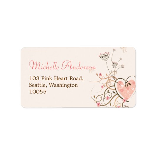 Pink Sweet Heart Butterfly Florals Anschrift Label Adressaufkleber (Vorne)