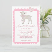 Pink Sweet Little Lamb Baby Dusche Einladung (Stehend Vorderseite)