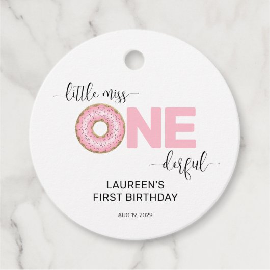 Pink Sweet Little MIs 1. Geburtstag Geschenkanhänger (Vorderseite)