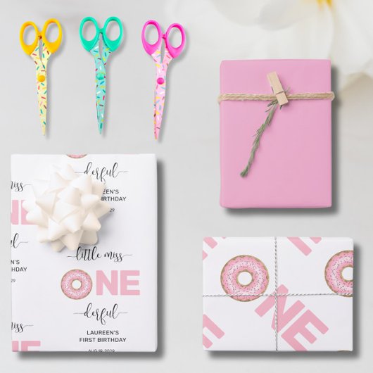 Pink Sweet Little MIss 1st Birthday Geschenkpapier Set