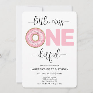 Pink Sweet Little MIss 1st Birthday Rounded Edges Einladung